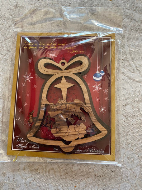 Ornament, Olive wood bell with angel