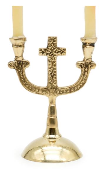 Brass Cross Two Candle Holder