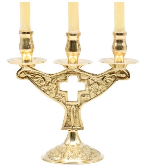 Brass Cross Three Candle Holder