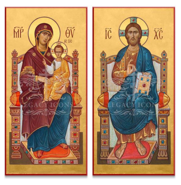 Christ and Theotokos Enthroned (XXc) Icon Set