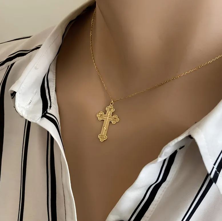 14K Gold Cross Pendant Necklace