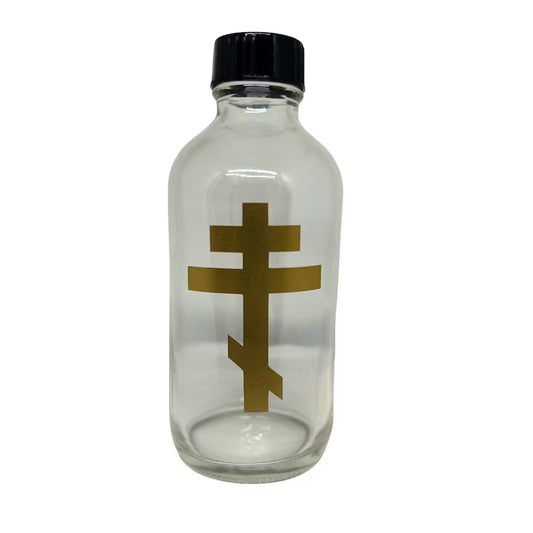 Orthodox Cross Holy Water Bottle: 4oz Glass Bottle