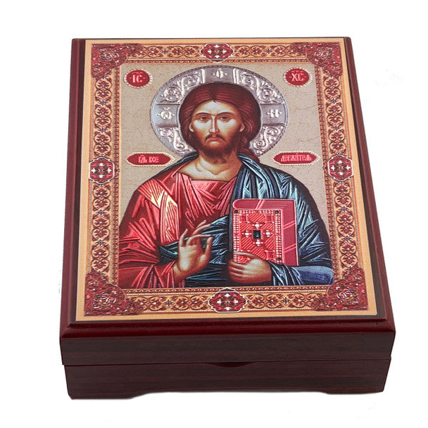 Wooden Icon Box, Christ the Teacher, deluxe large