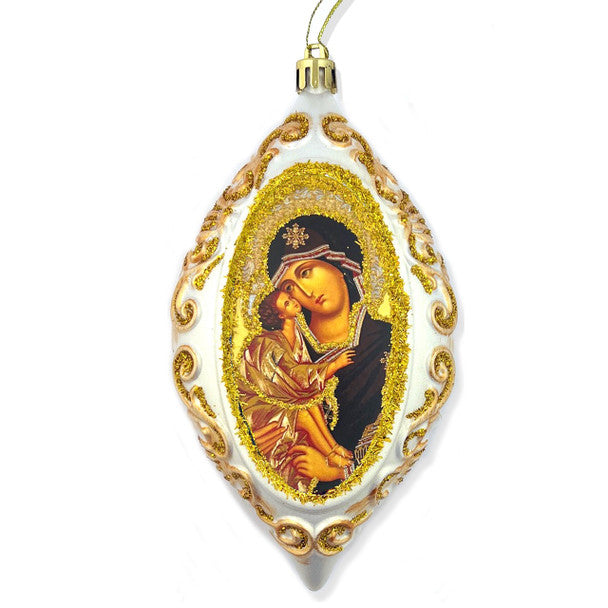 Ornament, Tender Mercy Teardrop, white and gold
