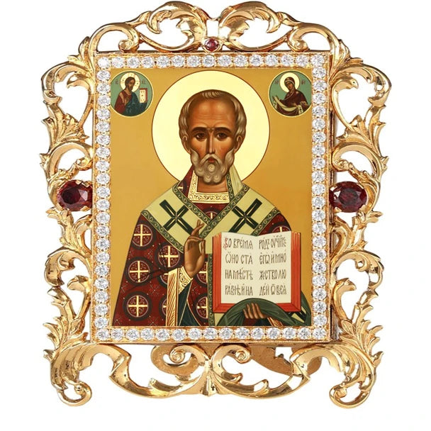 Saint Nicholas in vine frame, small standing icon