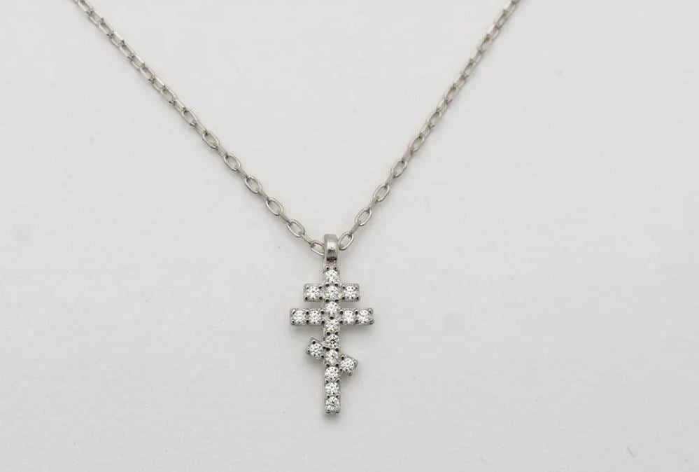 CZ Cross Pendant Necklace with Chain