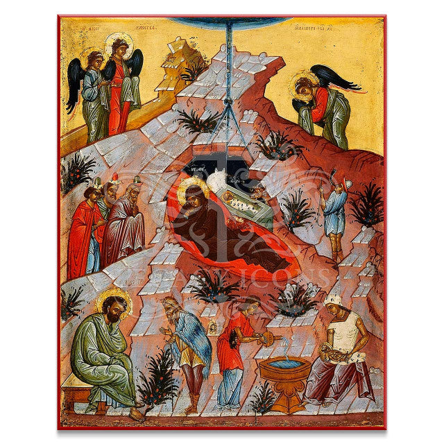 Nativity of Christ (XVc) Red Icon (Legacy Icons)