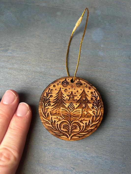 Christmas Tree & Protea Flower Wooden Ornament