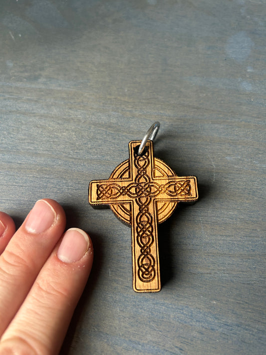 Celtic Cross Wooden Keychain