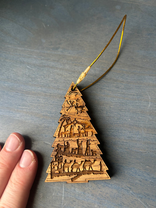 Tree-Shaped Nativity Wooden Ornament