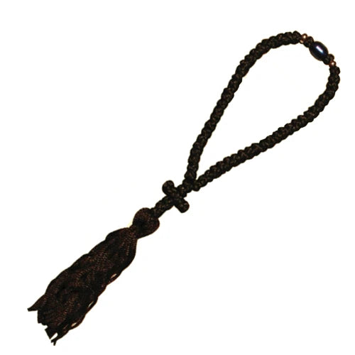 Prayer Rope, 50 knots with knot cross and tassel (black with blue bead) (Ancient Faith)