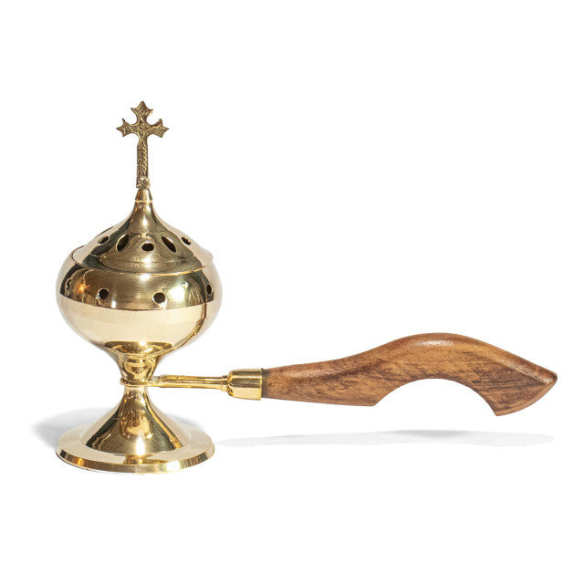 Deluxe Brass Incense Burner With Wooden Handle