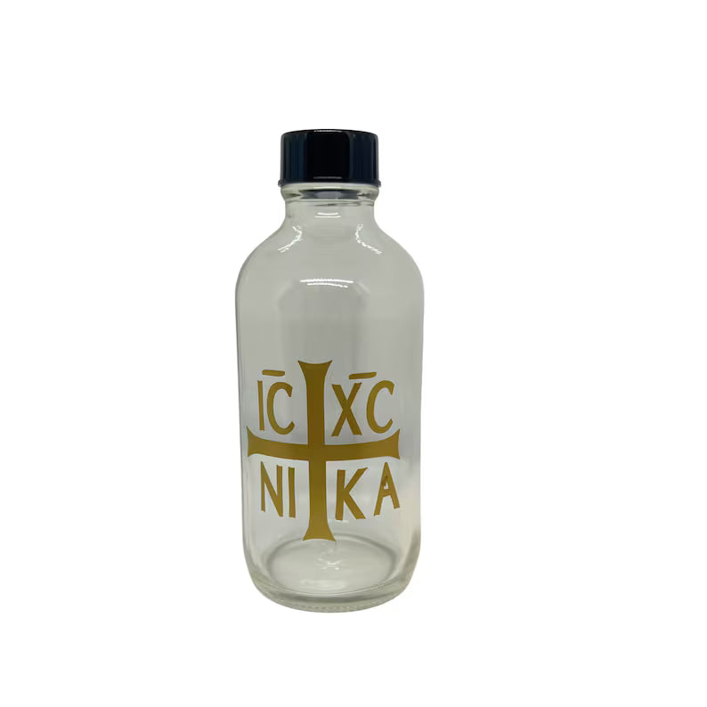 Orthodox Cross Holy Water Bottle: 4oz Glass Bottle