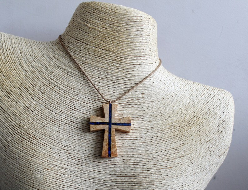 Lapis Inlay Wood Cross - Bulgaria
