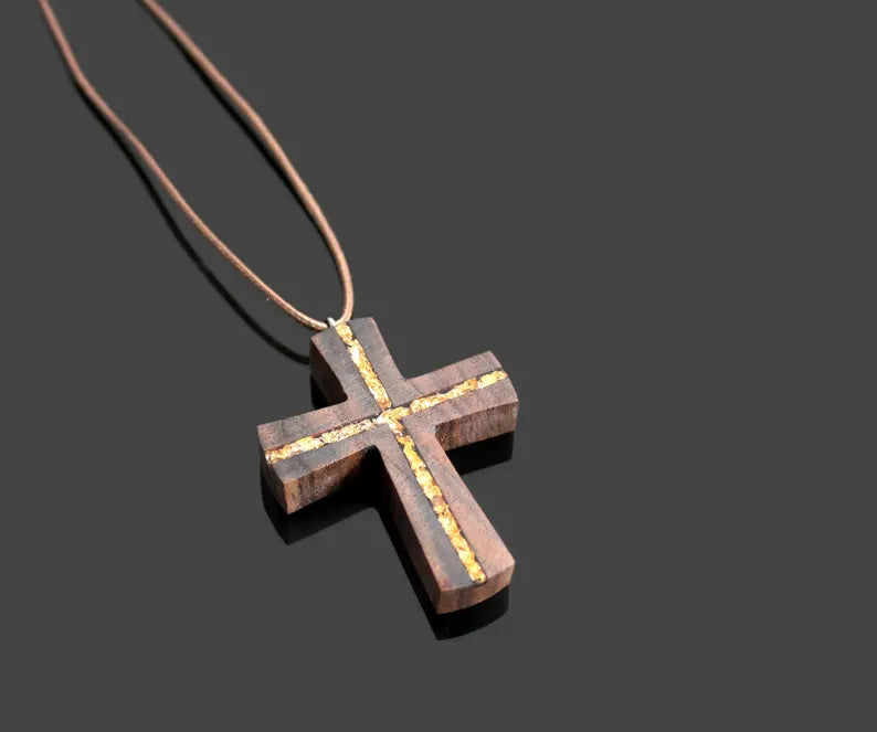 Gold Flakes Inlay Wood Cross - Bulgaria