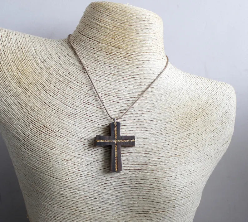 Gold Flakes Inlay Wood Cross - Bulgaria