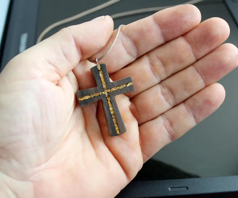 Gold Flakes Inlay Wood Cross - Bulgaria