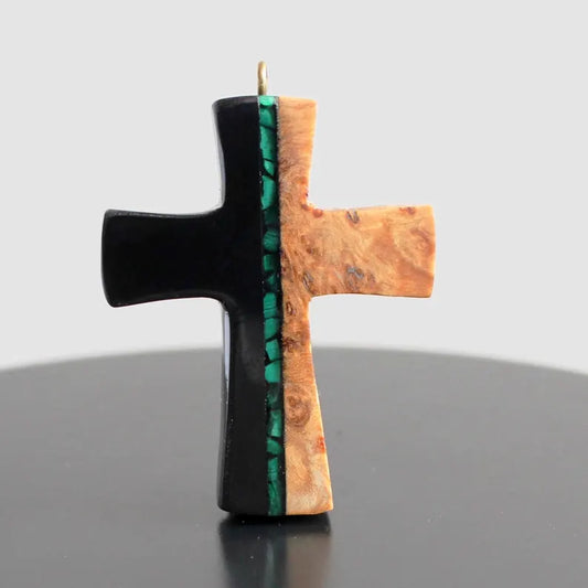Malachite Inlay Wood Cross - Bulgaria