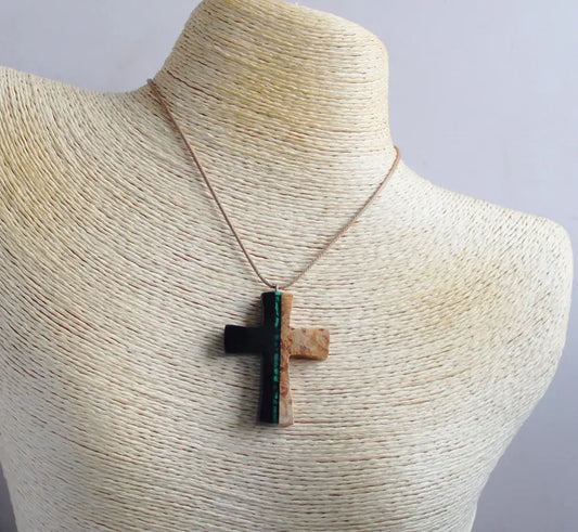 Malachite Inlay Wood Cross - Bulgaria