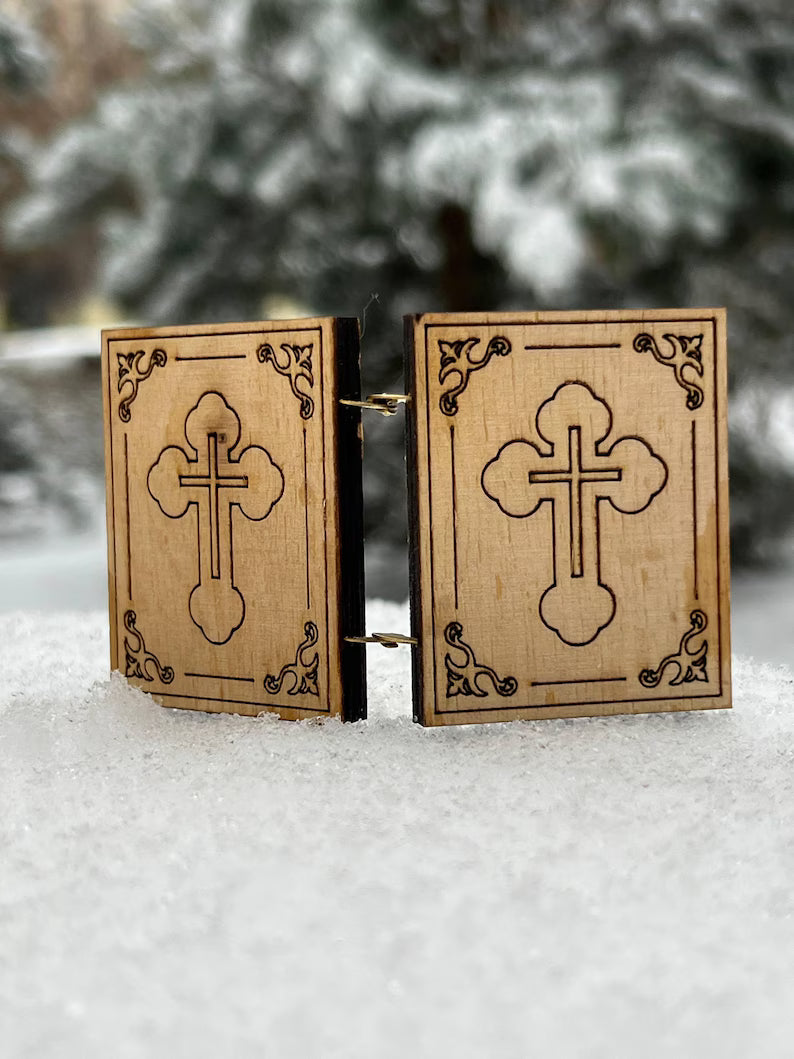 Diptych: Wooden Pocket Icon (1.6x2 inch) Kazan Mother of God, Jesus Christ Icon