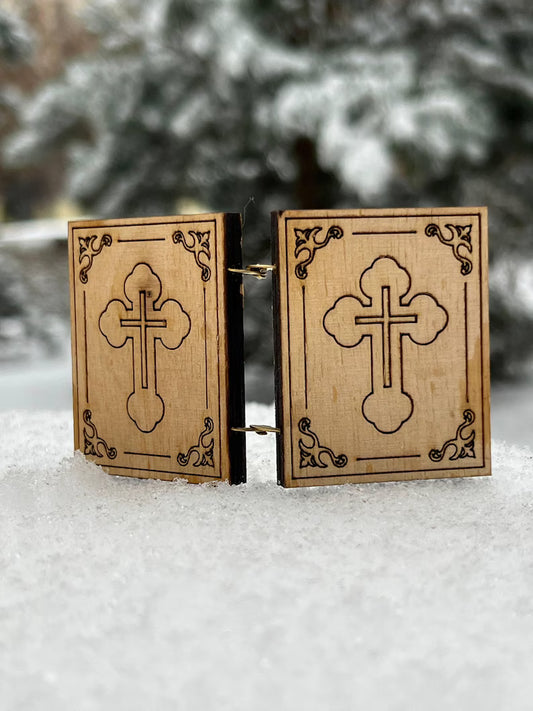 Diptych: Wooden Pocket Icon (1.6x2 inch) Kazan Mother of God, Jesus Christ Icon